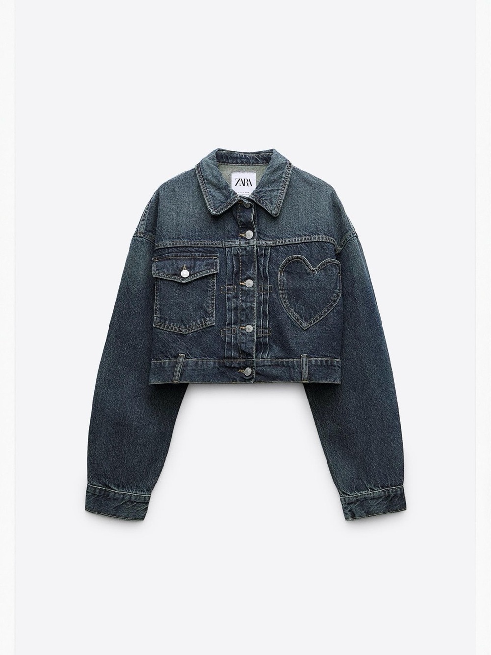 ZARA Indigo Cropped Denim Jacket with Heart Pocket